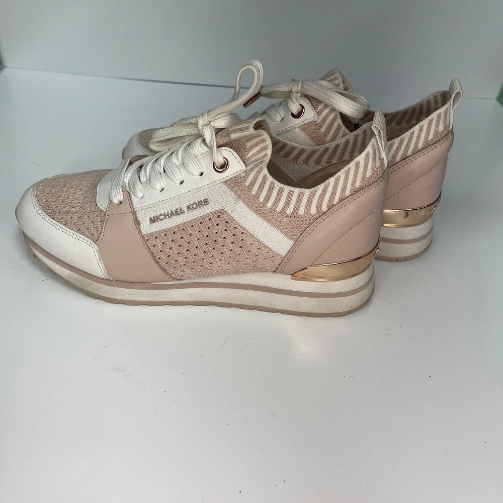 Women’s Michael Kors Size 6 Pink Tennis Shoes with Gold Accents